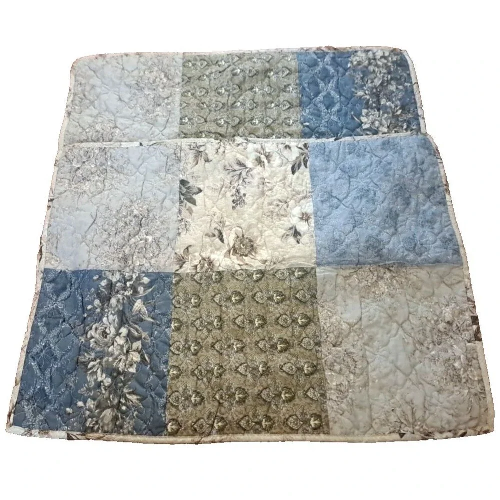 Quilted Pillow Shams Standard Brooklyn Loom Blue Beige Floral Patchwork